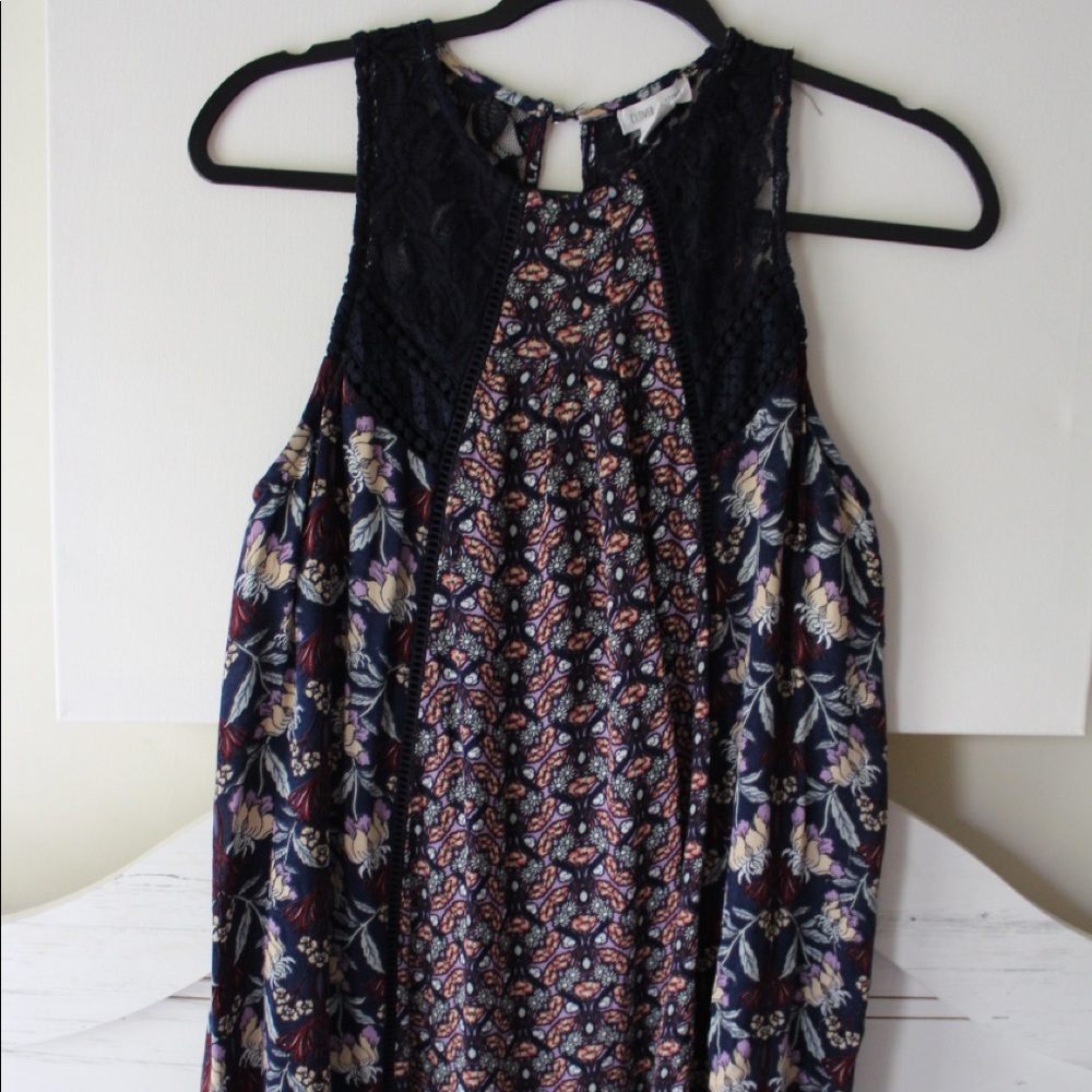 Navy Floral Ornate Lace Midi Dress